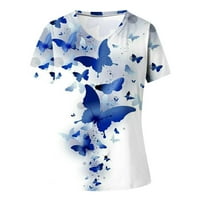 ECQKAME majice za žene čišćenje Ženska modna štampa Ležerne s kratkim rukavima s kratkim rukavima V-izrez Tops plave l