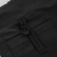 Tdoqot široke pantalone za noge za žene - casual mid struka modna baggy fit gumb pamučna posteljina solidna žnovanja crna xxxl