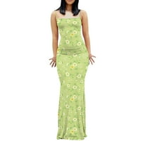 Haljine za ženske bez rukava Maxi slobodno vrijeme od ispisanih omotača okrugla izrez Dress Mint Green