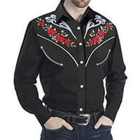 Muške Western tiskane majice s dugim rukavima Ležerne tanko dugme dolje košulja haljina crna m
