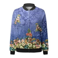 Ženske pogodne dnevne jakne Lagane zip up jakne cvjetni print kaput za kaput kratka sportska odjeća