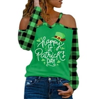 Outfmvch T majice za žene s vrhova ramena za ženske bluze za majicu okrugli vrat TEE majica St Patricks Dan tiskane bočne splitske bluze za bluze za žene Sivi XL