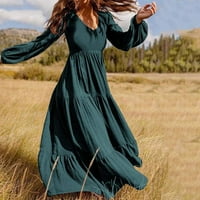 Gotyou haljine Ženska modna dugačka haljina labave rukave Art Dug Vintage haljina zelena xxxl