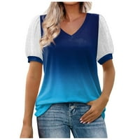 Vrhovi spajanja za žene Casual V izrez Ljeto MESH dot Patchwork kratkih rukava T-majice Lood Fit Solid