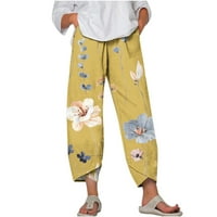 USMIXI ženske hlače visokog struka Vintage pamuk posteljina cvjetni print plus veličine pantalone labavo