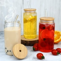 Staklene čaše sa bambusovim poklopcima i slamkama 6, 16oz mogu oblikovati čaše za piće čaše pivo staklene ledene čaše za kafu Slatka šalica za voće, voća, voda, voda