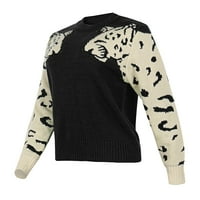 Feesfesfes Women Dumpeas Leopard Ispis Patchwork Crewneck Dugi rukav pulover Labavi džemper odozgo za