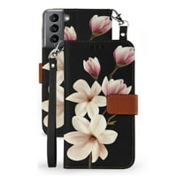 Pocket Wallet [Card Slots & ID prozor] Kućište dizajnirano za Galaxy S Fe - Bijela ružičasta cvjetna