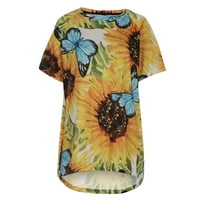 Plus ženske vrhove Dressy casual dugačak cvijeće swing crewneck ženske tunike Sunflower grafički osnovni majica za žene za žene kratki rukav ljetni bluze u trendu
