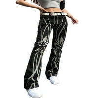 Biekopu Ženske traperice sa niskim porastom, odrasli u boji blok grafiti traper pantalone sa džepovima
