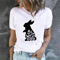 Mchoice Womens Ljeto Uskrs Trendy Novelty Bad Bunny Košulja zečja crtani tisak Kratki rukav majica Ležerne prilike labave posade, pokloni za žene na klirensu