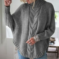 Riforla Žene Čvrsti džemper s dugim rukavima O-izrez za kupanje rukava Plus Plus veličine džemper vrhovi ženski pulover džemper sivo xl