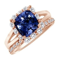 Simulirani plavi tanzanite i bijeli dijamantni prsten za angažman u 14K čvrstog zlata sa veličinom prstena