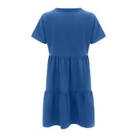 Ženske oblače Ženska ljetna casual haljina Sweet V izrez Mini haljina sa džepom kratkih rukava ruble haljina za žene Plavi XL