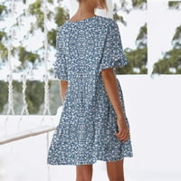 Ženska kratka rukava Solidna modna mini smjena Ljetna haljina V-izrez plave s