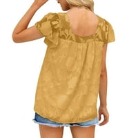 Kvadratni vrat kratkih rukava Individualističke majice čišćenja ženske pune čipke bluza mekani tunik lijepe majice šifonske majice s duhovima žuto xxl