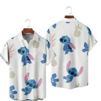 3D ispisani novost Disney Lilo & Stitch Casual majica kratkih rukava, havajske majice Dugme s kratkim
