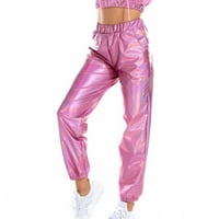 Bacc ženske hlače Ženski modni holografski ulični klub Cool sjajne kauzalne hlače Casual pantalone za žene ružičaste