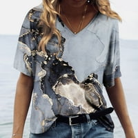 Ženske vrhove bluza dame kratki rukav casual grafički grafički otisci Ljetni tunik vrhovi V-izrez modni