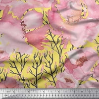 Soimoi Yellow Satin Silk tkanina i breskva cvijeće cvijeće akvarel tkanina od dvorišta široko