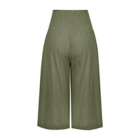 Dianli ženske hlače ravno modna pamučna posteljina široka noga casual elastična naborana udobna ljetna kuća za odmor izlaska čvrsta kapriza visoke struine pantalone zelena xl