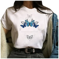 Bazyrey ženske vrhove modne ženske casual labave bijele majice leptir s kratkim rukavima Top sky blue xxl