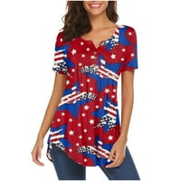 Royallove Ženski ljetni vrhovi Ležerne modne kratkih rukava V majice Veliko Američka zastava Ispisuje