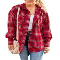 Cathery Žene predimenzionirane planene majice dugih rukava prema dolje s gornjim jaknom karijske košulje