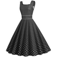 Crna ženska modna vintage halter polka dot casual tisca maxi haljina
