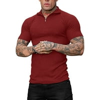 Košulja za muškarce Modni sportovi Fitness Solid Color patentni rukav s kratkim rukavima majica s kratkim rukavima crvena m