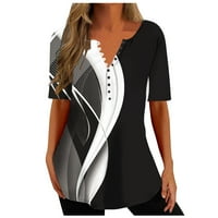Ženski kratki rukav modni V izrez Print casual majice crna m