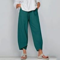 Capri hlače za žene plus veličine, žene visoke struke čvrste džepne hlače posteljine kapri obrezane