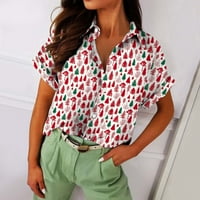 Trendi kratkih rukava Comfy bluza za žensko dugme Down Tunic Božićna odjeća Lady Snowman Grafičke košulje