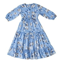 Modne haljine za djevojke Dječje dijete Dječje djevojke Proljeće Ljeto Print Ruffle s dugim rukavima