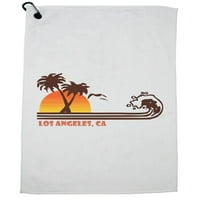 Trendy Los Angeles California Palm Tree Ocean Golf ručnik sa karabinom kopčom