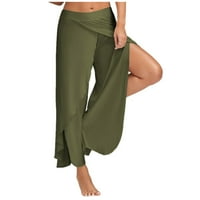 Huaai Ženska puna boja Split High Stretch vježbi Yoga Slobodne hlače Ležerne hlače za žene zelena xxxl