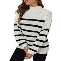 Ležerni prugasti puloveri sa visokim vratom dugih rukava bež ženski džemperi