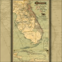 24 X36 Galerija poster, karta linija na istočnoj obali Florida East Coast 1893 1893