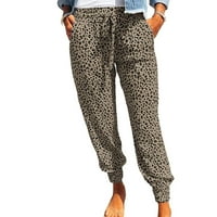 Ženska mala leopard ispis nogu elastičnog konopa jogging casual pantalone
