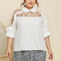 Žene Elegantni čipkasti patchwork vrhovi ljetni casual rever kratki rukav rušione bluze labave fit elegantne