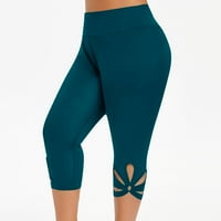 Ženska visoka struka joga Capris, Tummy Control koji ne vidi kroz vježbu Sports Trčanje Capri gamaše Žene Capri Yoga hlače, l & plavi