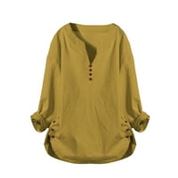 SKPBlutn ženski Ljetni vrhovi V-izrez casual gumb Dugi rukav pulover majica bluza za žene za žene žuti xxl