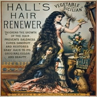 Restorativni kosu. NLATE 19. veka Vijek Američka patentna poster za obnovu hale za kosu. Poster Print