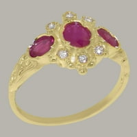 Britanci napravio 14k žuto zlato prirodno rubin i dijamantni ženski osnivanje prstena - Opcije veličine - veličina 9.5
