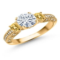 Gem Stone King 18K žuti pozlaćeni srebrni bijeli moissite i med Topaz angažman prsten za žene