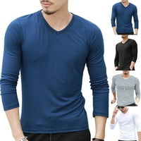 Xiaobai dugi rukav Slim Fit Muška majica Otren otporna na čvrstu boju V izrez dno košulje pulover vrh