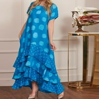 Ženske haljine kratki rukav A-line maxi casual cvjetni okrugli izrez ljetna haljina plava 3xl