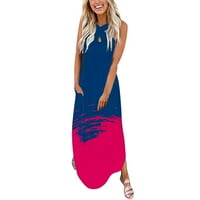 ManXivoo haljina za plažu Žene Ležerne prilike za ispis labavo sandress duga haljina Crisscross bez rukava Maxi haljina ljetna haljina za plažu sa džepom ljetne haljine Plave