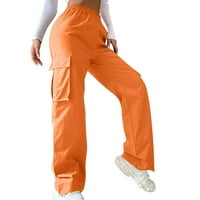 Zkozptok Ženske hlače High Squik široka noga ravna noga Čvrsta boja slobodne udobne pantalone, narančaste,