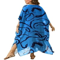 Paille Dame Cover Ups Leopard Print Kupina kupaćih rukava Plaža Duga haljina Flowy Ljetne pokrove plava